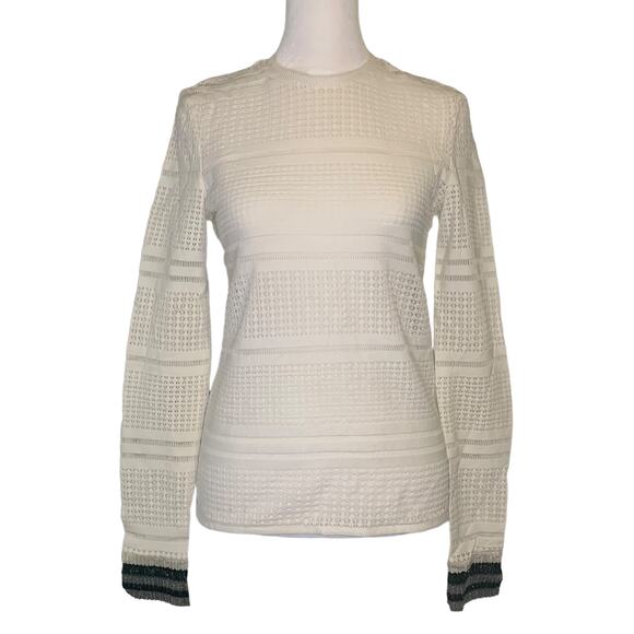 Tibi white long sleeve eyelete crewneck blouse size 0 - Picture 1 of 11